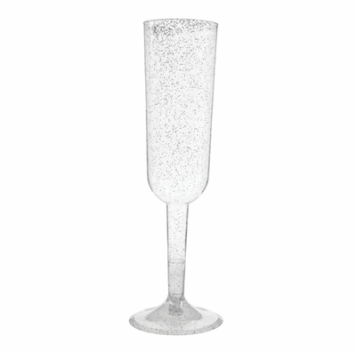 Silver Glitter Plastic Champagne Flute - Team Hen