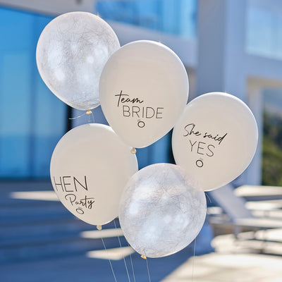 Pearl, White & Silver Hen Party Balloons - Team Hen