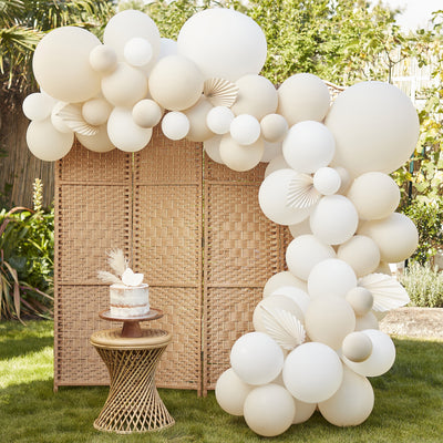 Nude & White Hen Party Balloon Arch Kit with Paper Fans | Hen Party Balloons - Team Hen