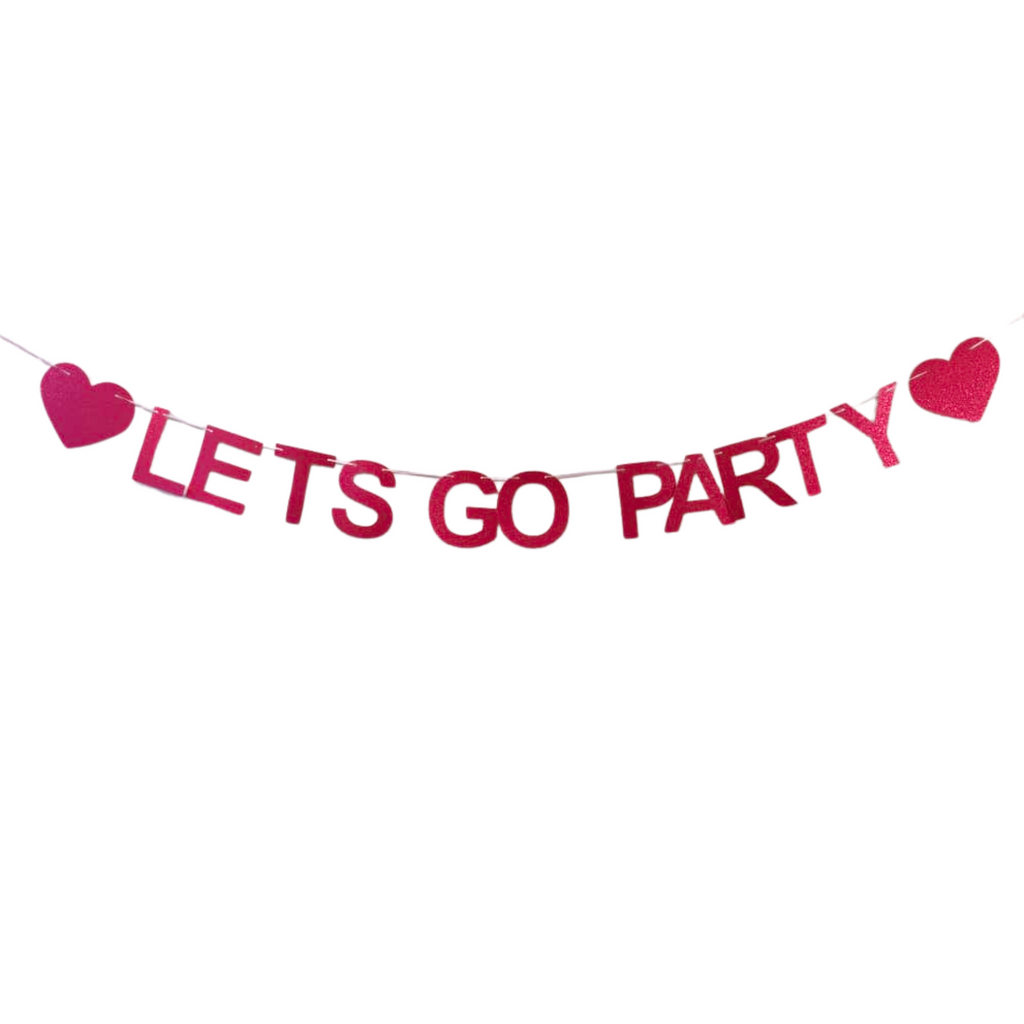 Lets Go Party Hot Pink Glitter Banner