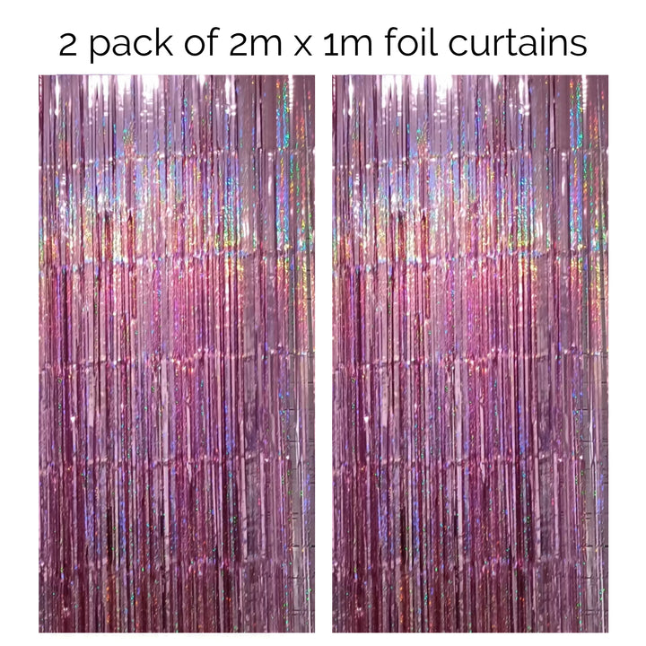 Pink Iridescent Sparkle Foil Fringe Curtain Backdrop | 2 Pack