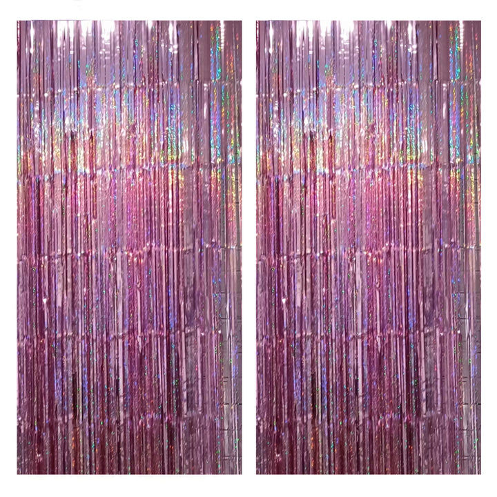 Pink Iridescent Sparkle Foil Fringe Curtain Backdrop | 2 Pack