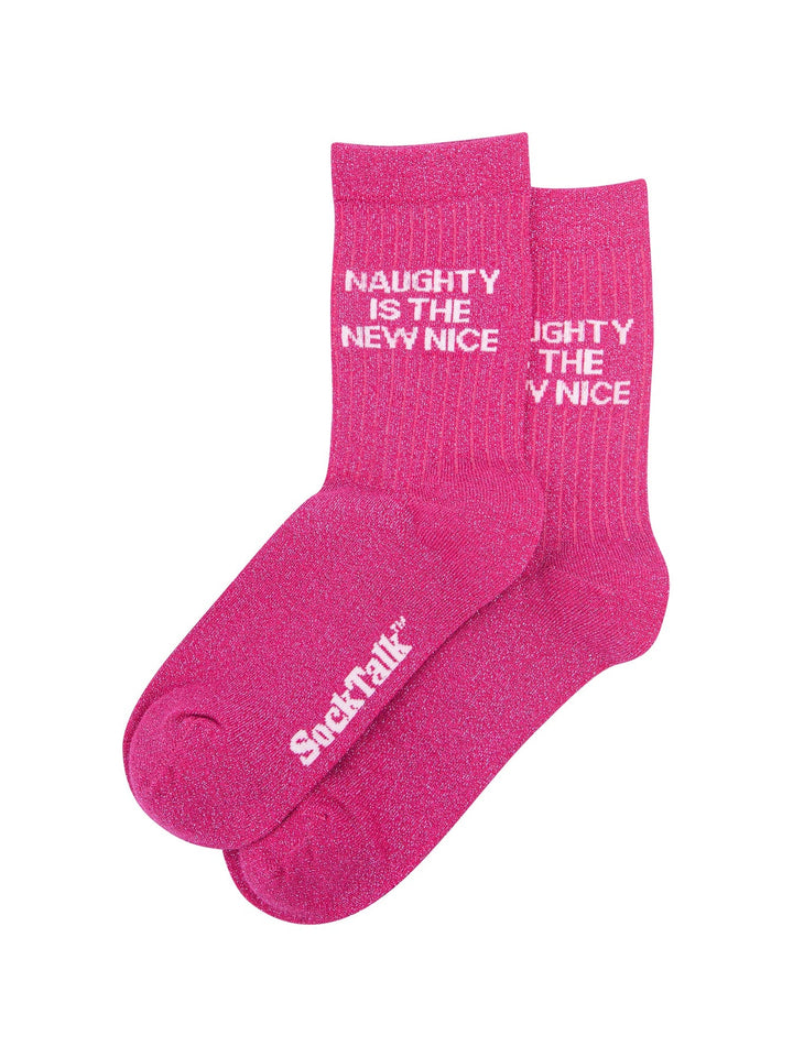Naughty Is The New Nice Pink Glitter Socks