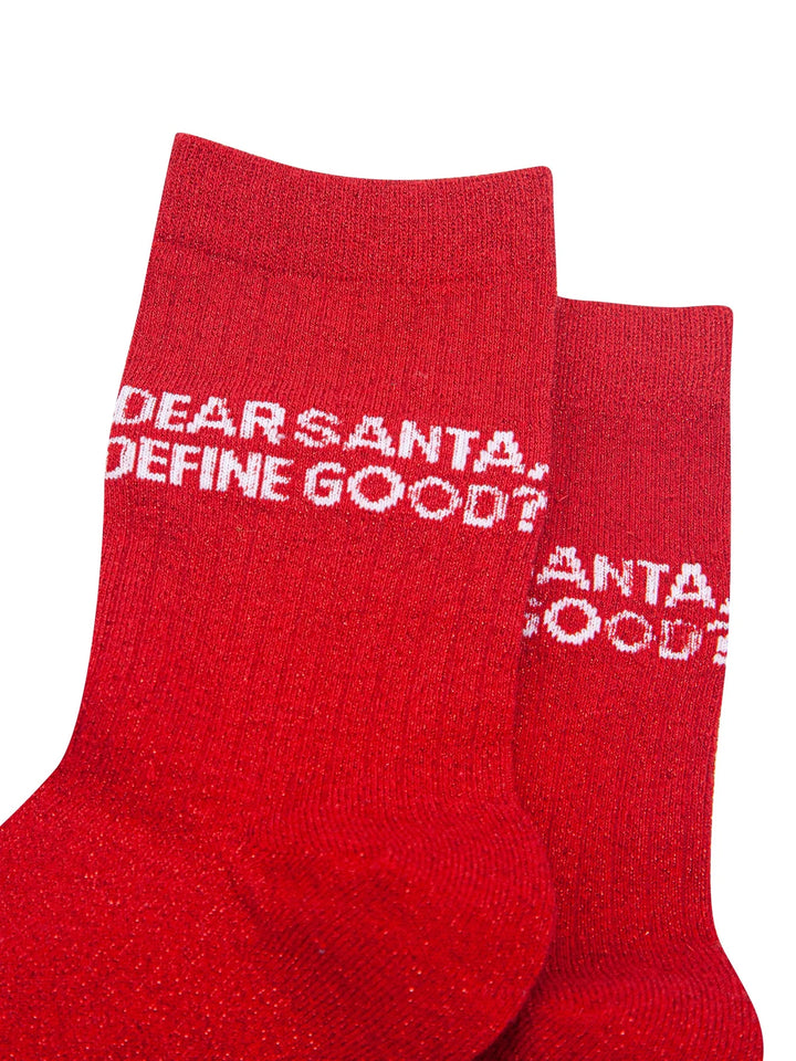Dear Santa, Define Good? Red Glitter Socks