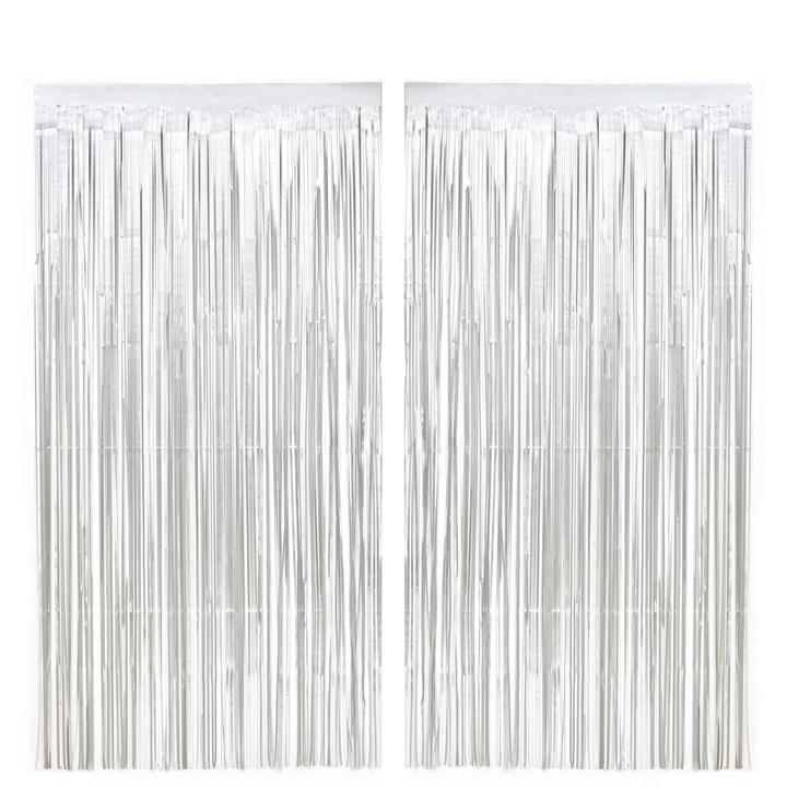 Silver Foil Fringe Curtain Backdrop | 2 Pack