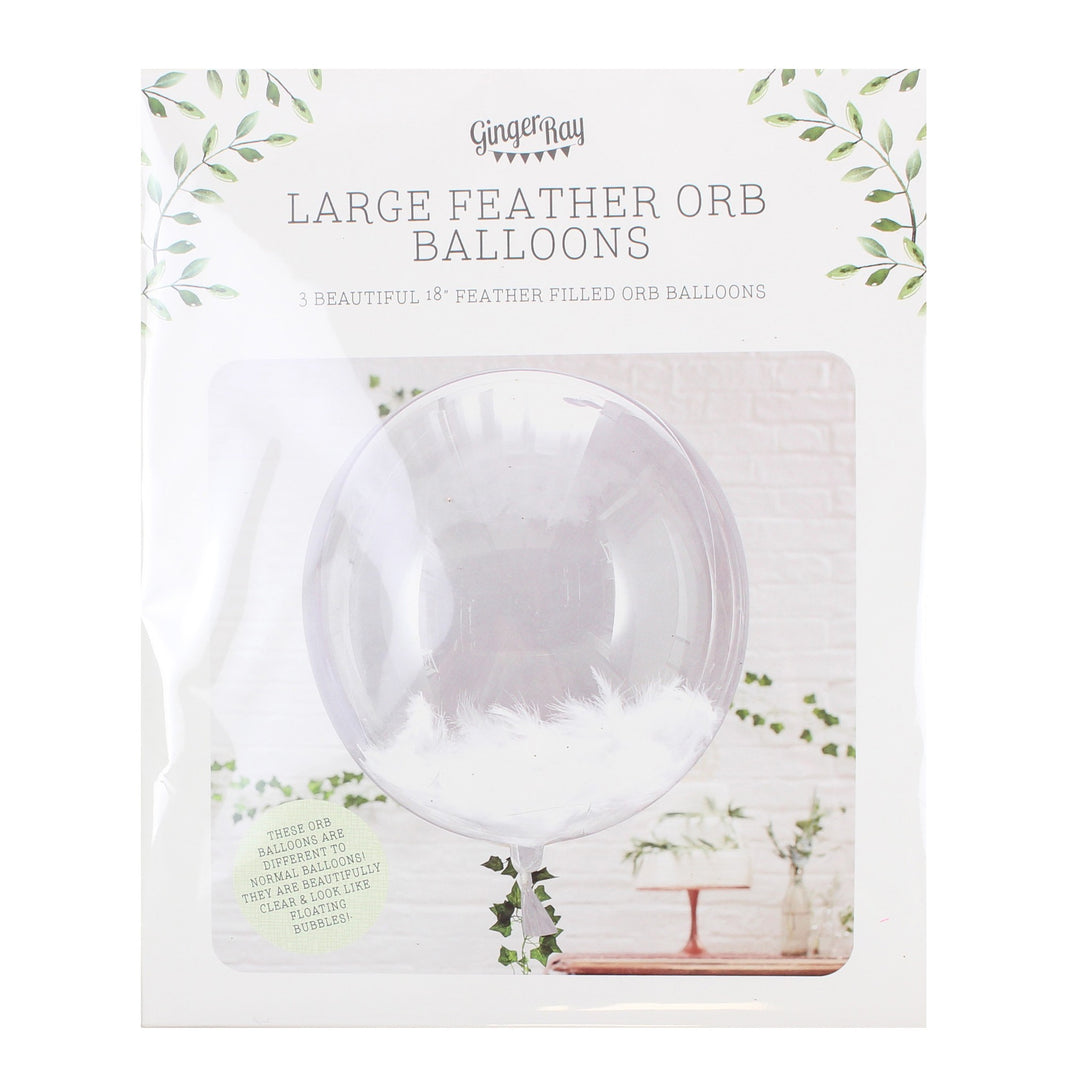 Giant Orb White Feather Balloons | 3 Pack