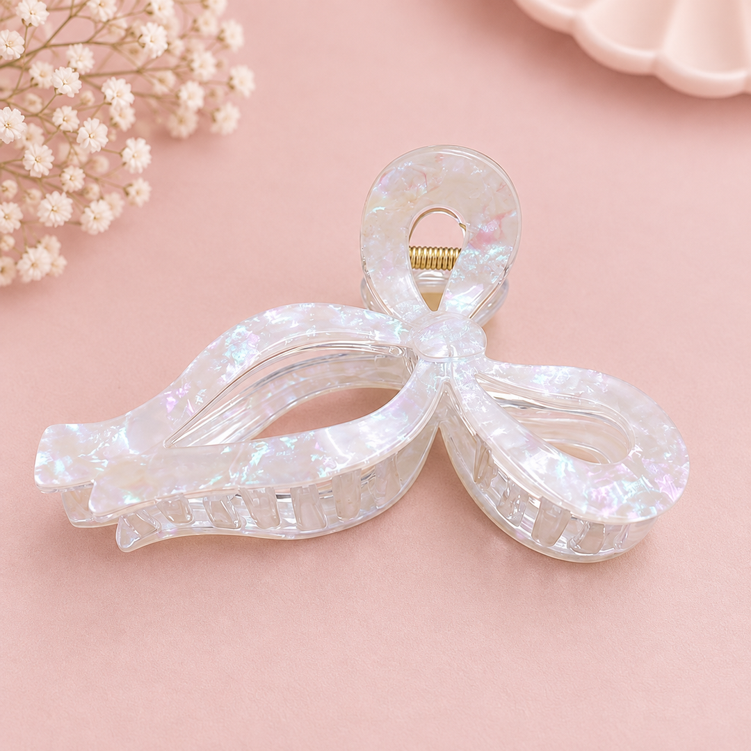 Cream Bow Hair Claw Clip