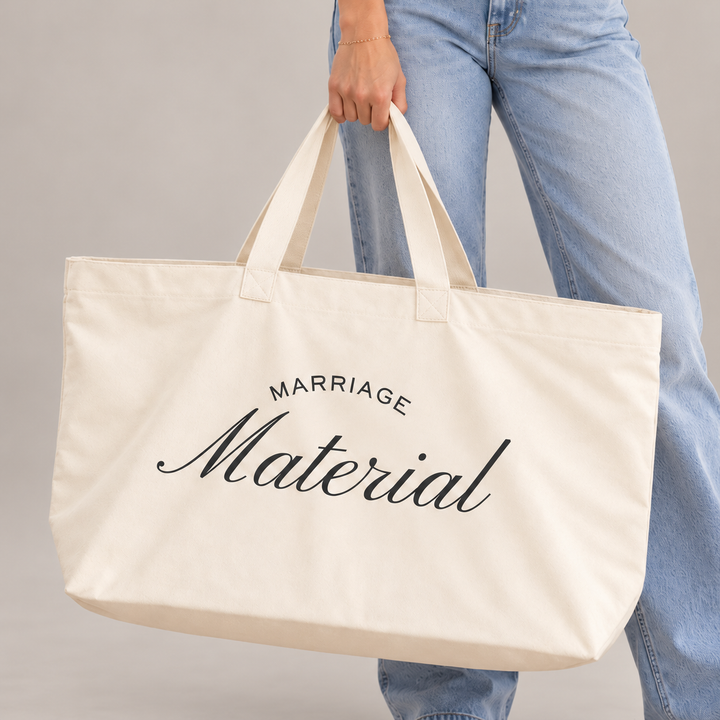 Cream canvas Marriage Material XL shopper tote bag