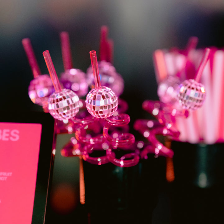 Pink Disco Ball Drink Straw