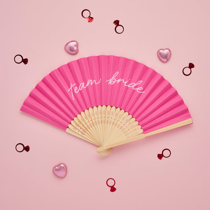Team Bride Pink Wooden Hen Party Fan