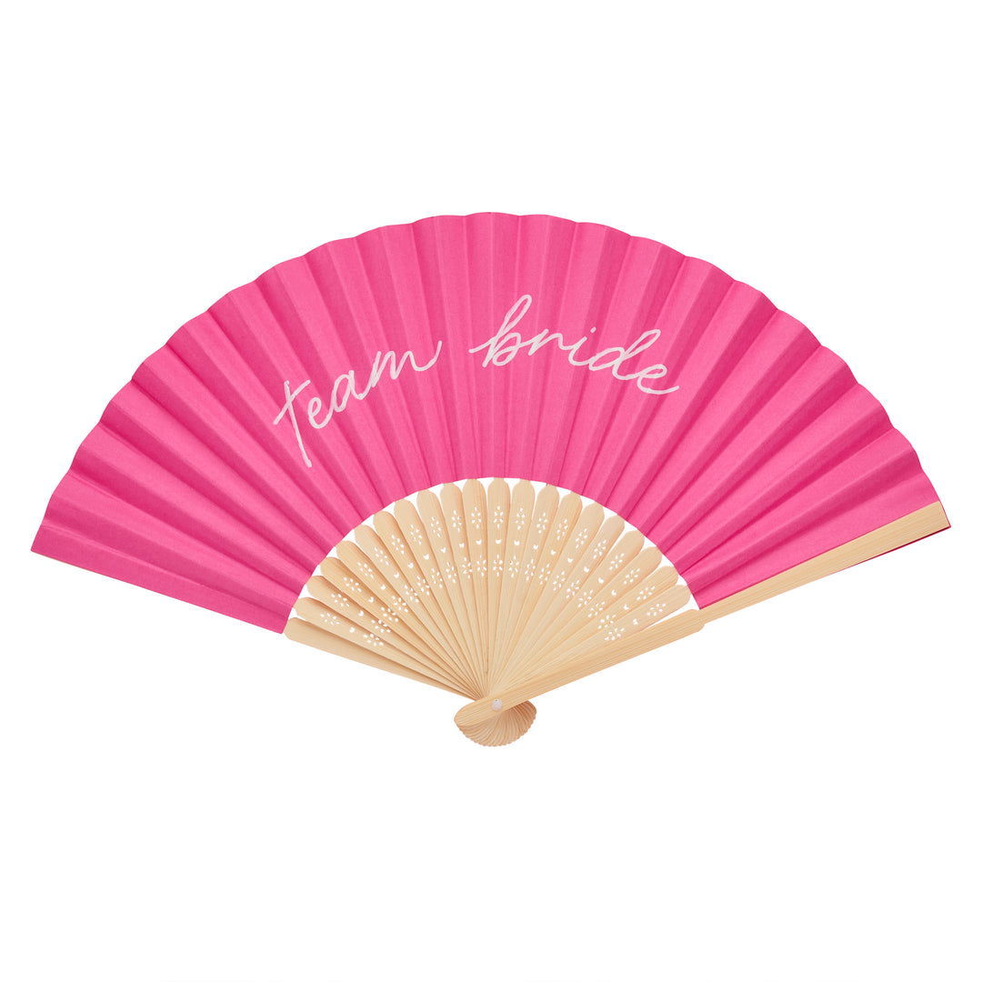 Team Bride Pink Wooden Hen Party Fan