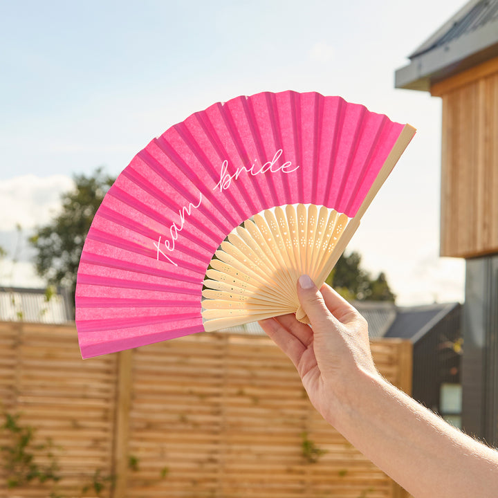 Team Bride Pink Wooden Hen Party Fan