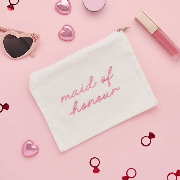 Embroidered Maid of Honour Cotton Pouch