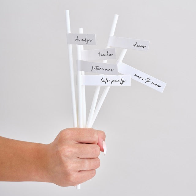 Hen Party Monochrome Flag Straws