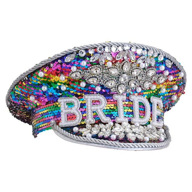 Rainbow Rhinestone & Pearl Embellished Bride Hat