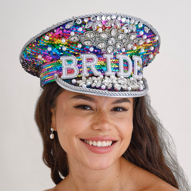 Rainbow Rhinestone & Pearl Embellished Bride Hat