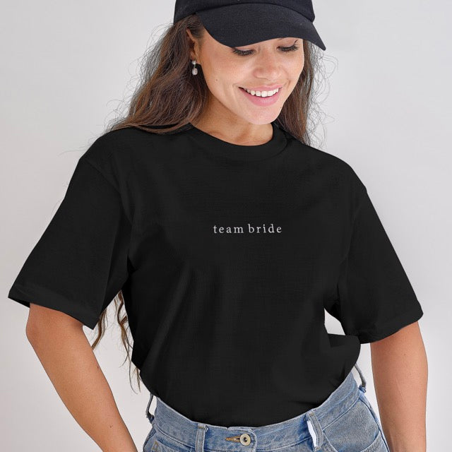 Team Bride Embroidered Black Hen Party T-Shirt