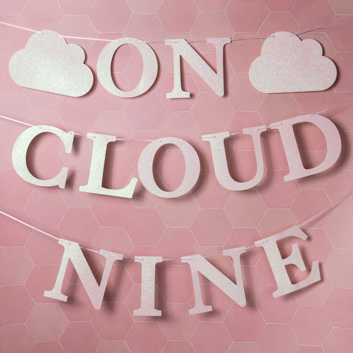 'On Cloud Nine' White Glitter Banner