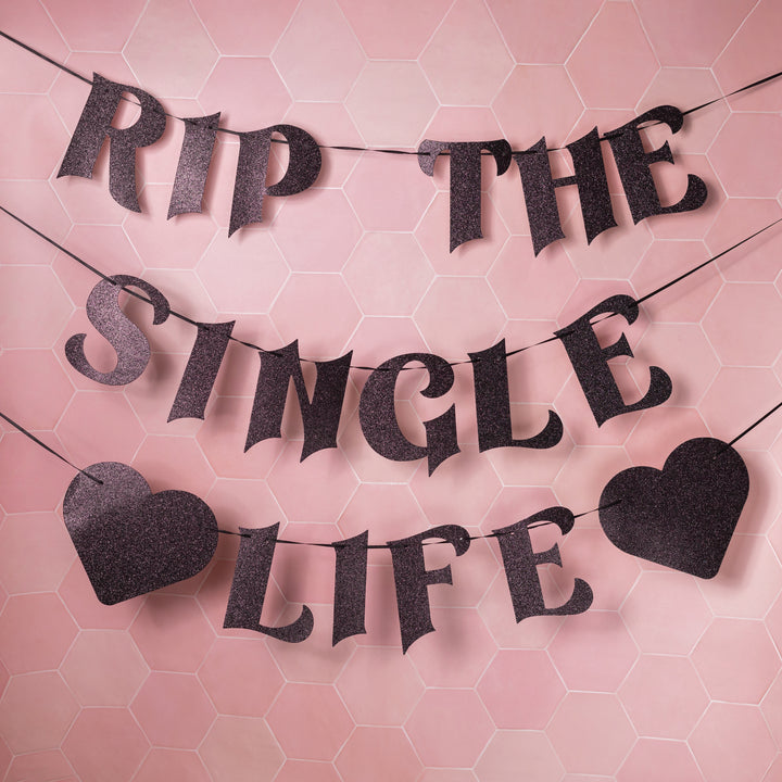 RIP The Single Life Black Glitter Banner