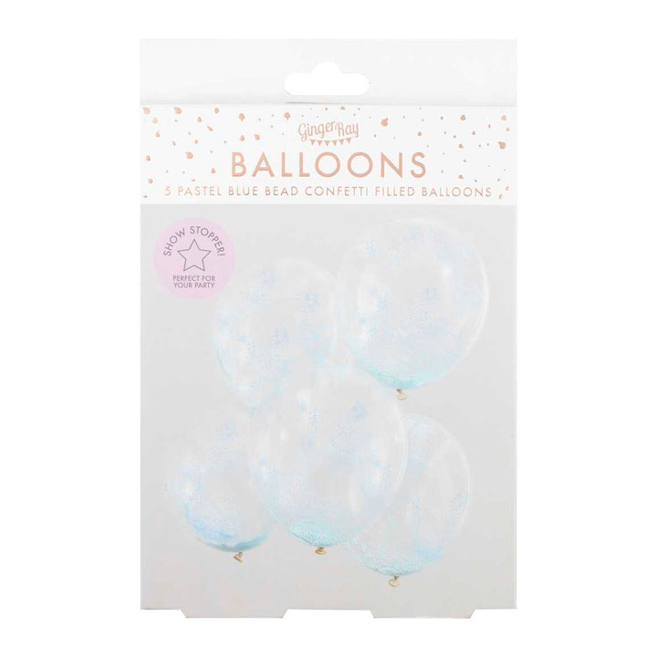 Pastel Blue Bead Confetti Filled Balloons