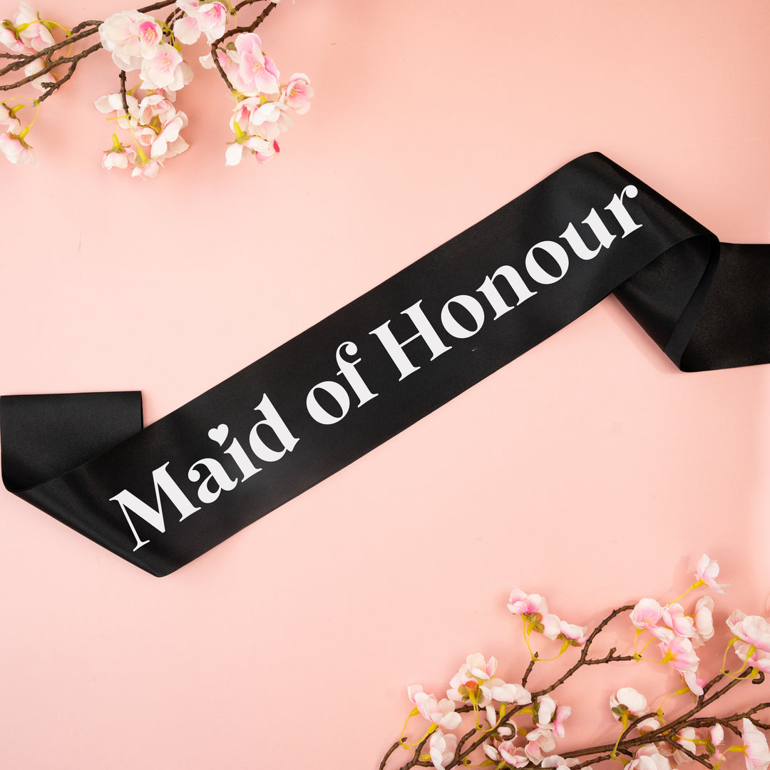 Maid of Honour Black Satin Sash