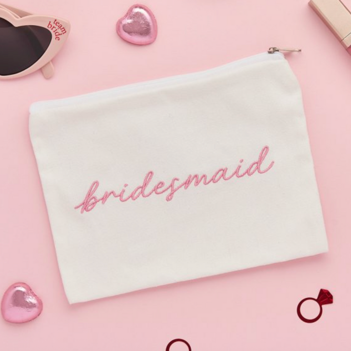 Embroidered Bridesmaid Cotton Pouch
