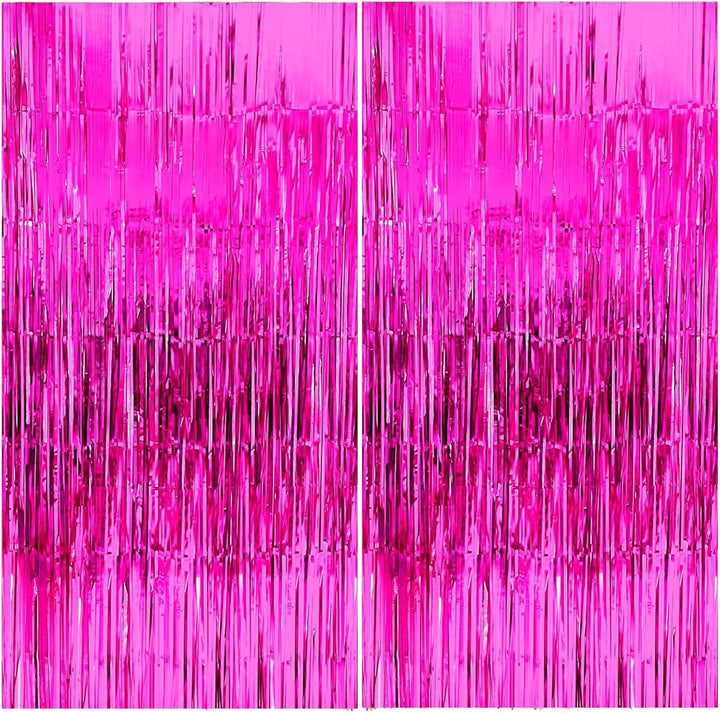 Hot Pink Foil Fringe Curtain Backdrop | 2 Pack