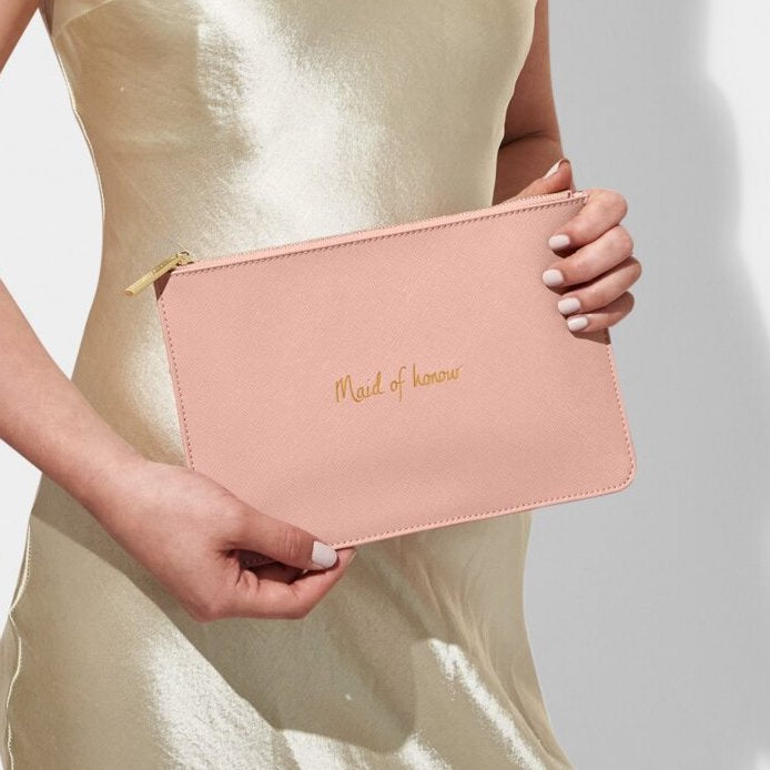 Katie Loxton Maid of Honour pouch in rose pink cross-hatched vegan leather