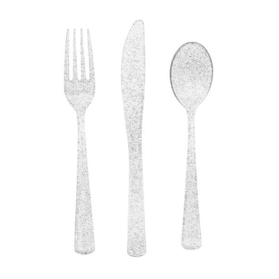 Silver Glitter Cutlery Set | 18 Piece Set - Team Hen