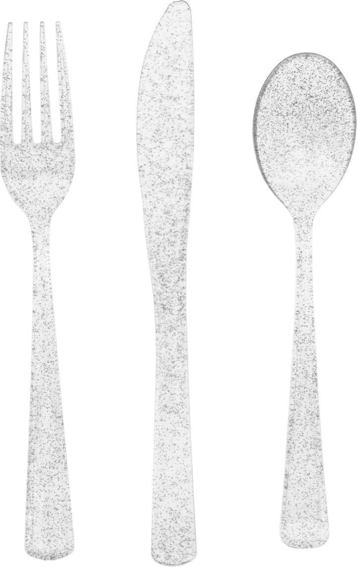 Silver Glitter Cutlery Set | 18 Piece Set - Team Hen