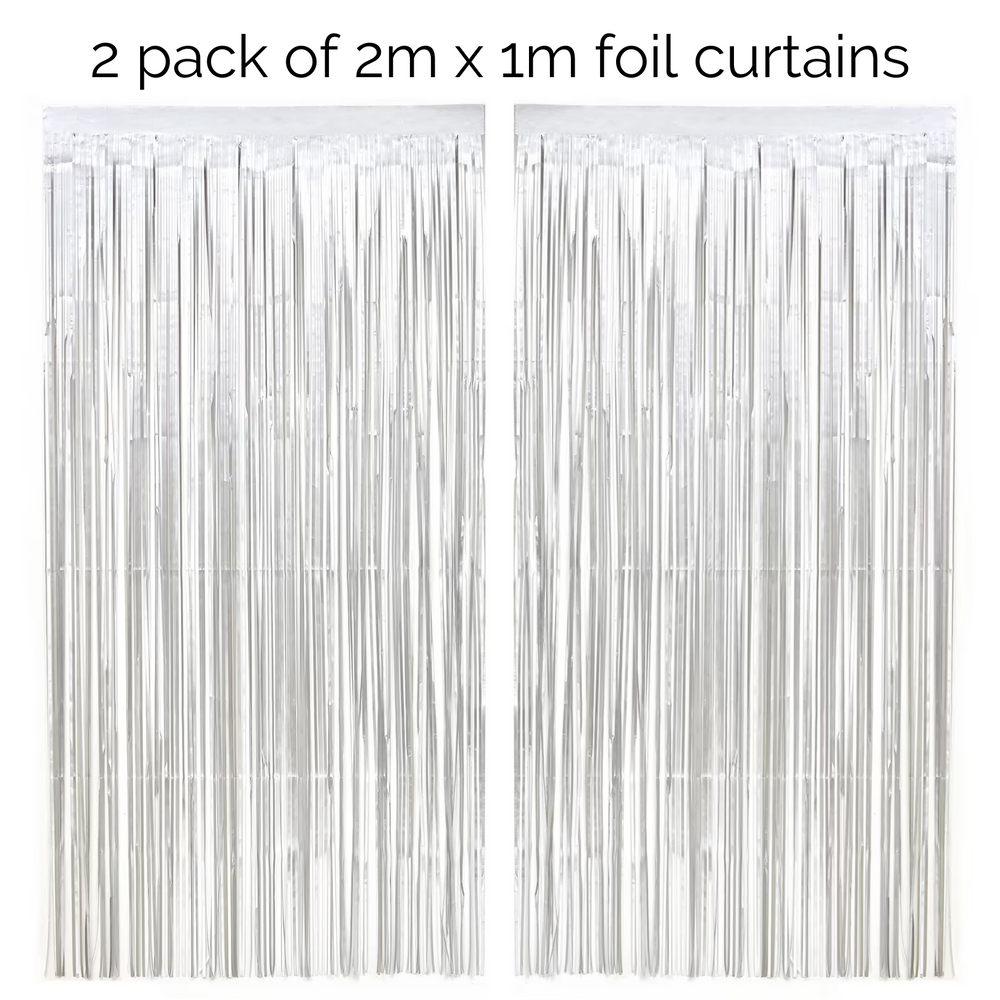 Silver Foil Fringe Curtain Backdrop | 2 Pack - Team Hen