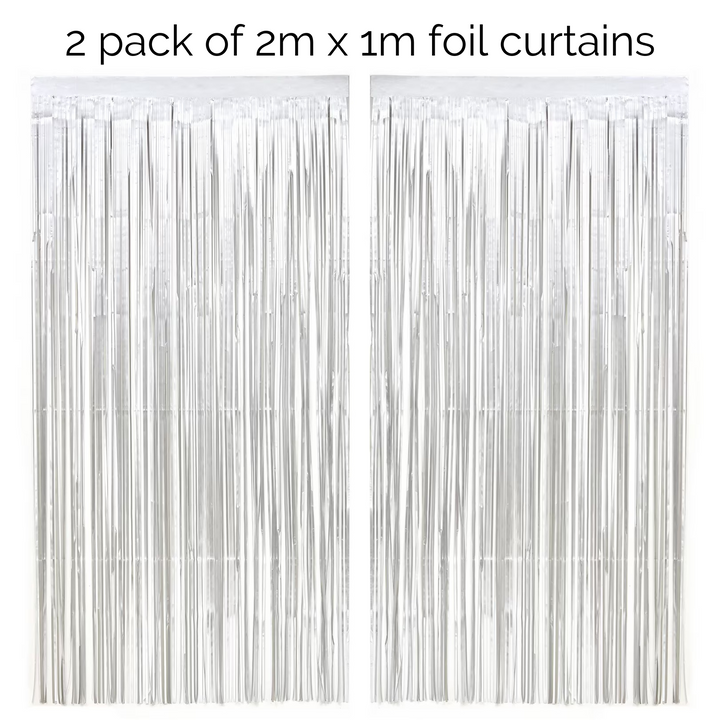 Silver Foil Fringe Curtain Backdrop | 2 Pack - Team Hen