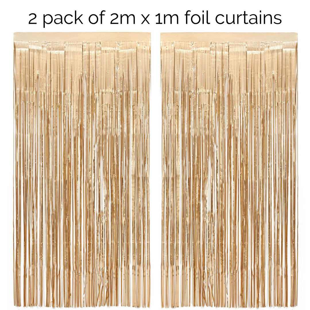 Gold Foil Fringe Curtain Backdrop | 2 Pack - Team Hen