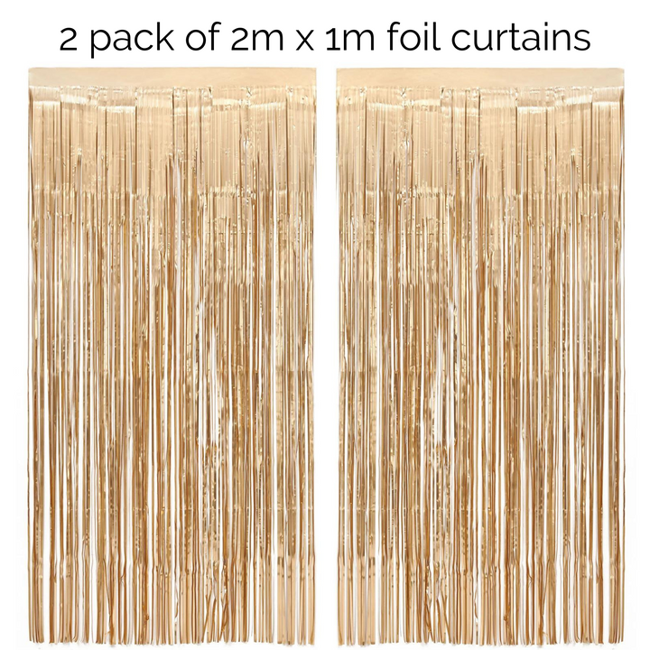 Gold Foil Fringe Curtain Backdrop | 2 Pack - Team Hen