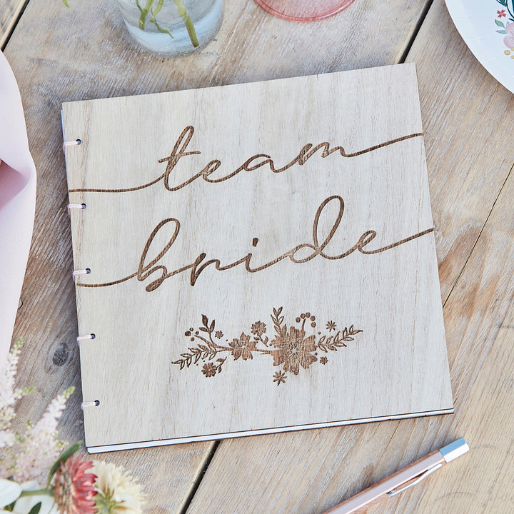 Wooden Boho Team Bride Guest Book - Team Hen