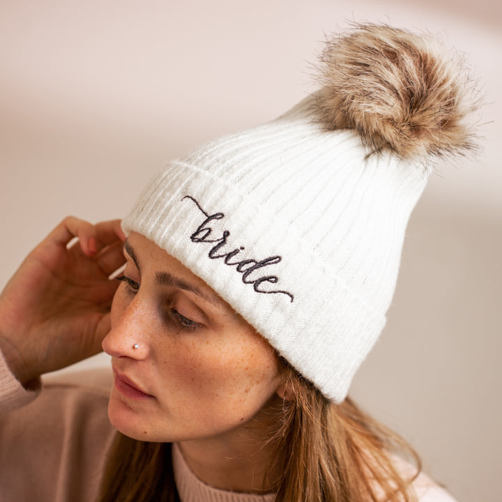 Bride Pom Pom Beanie Hat - Team Hen