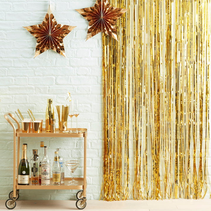 Gold Foil Fringe Curtain Backdrop - Team Hen