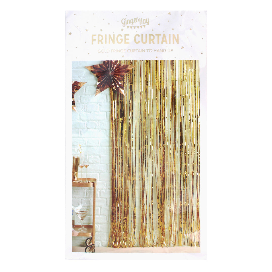 Gold Foil Fringe Curtain Backdrop - Team Hen