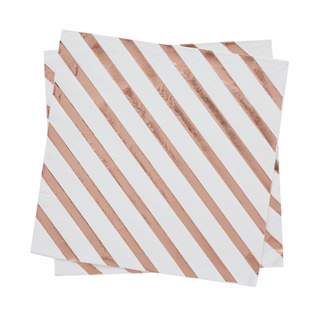 Rose Gold Striped Hen Party Paper Napkins - Team Hen