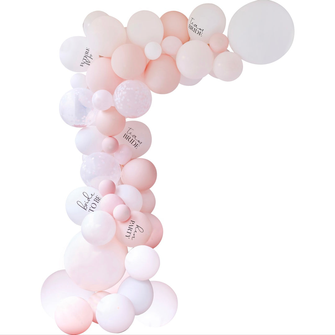 Pink and White Balloon Arch Kit with Streamers - Team Hen