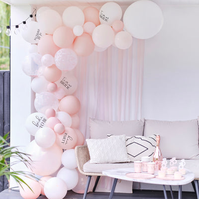 Pink and White Balloon Arch Kit with Streamers - Team Hen