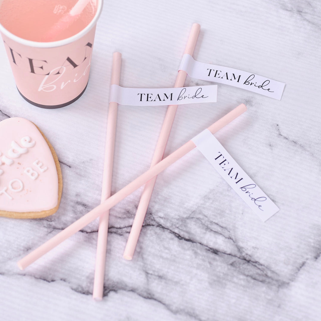 Pink Team Bride Flag Hen Party Straws - Team Hen