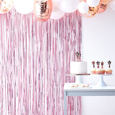 Matte Pink Foil Fringe Curtain Backdrop - Team Hen