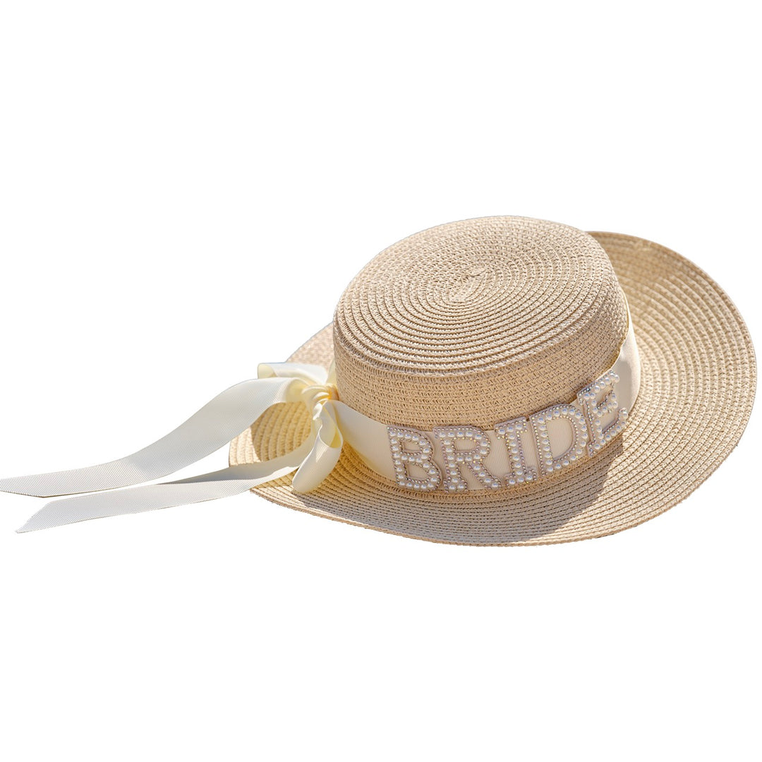 Bride Pearl Embellished Straw Hat - Team Hen