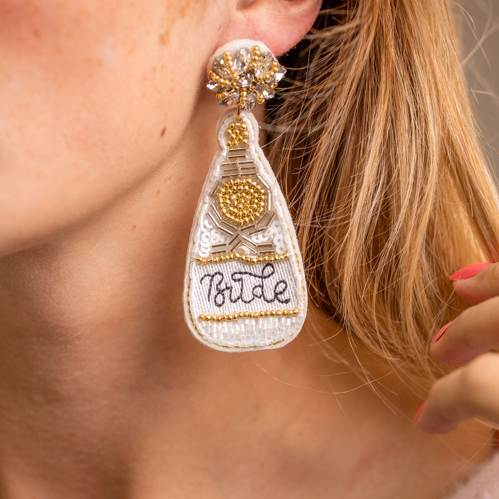 Bride Champagne Bottle Beaded Earrings