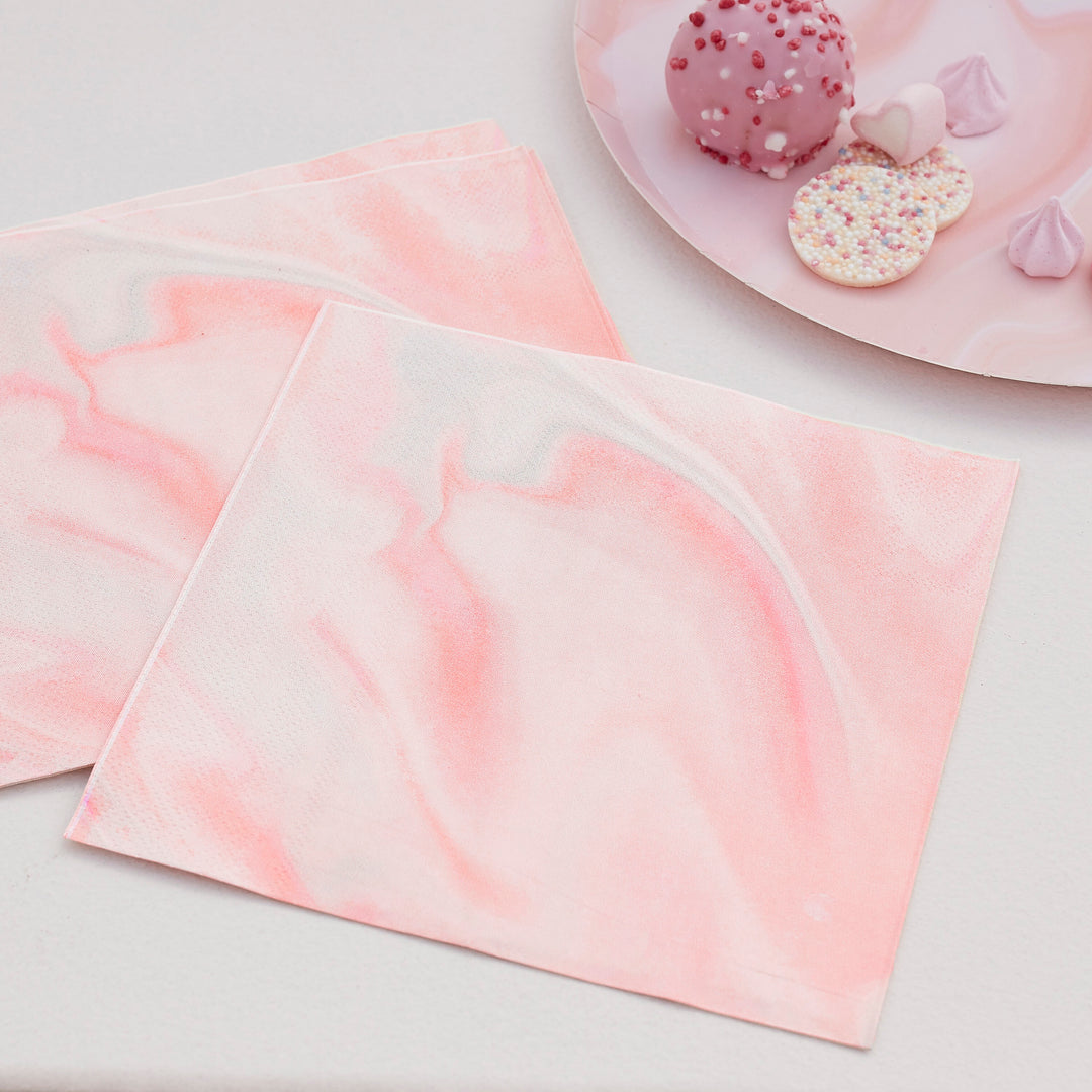 Pink Marble Hen Party Paper Napkins - Team Hen