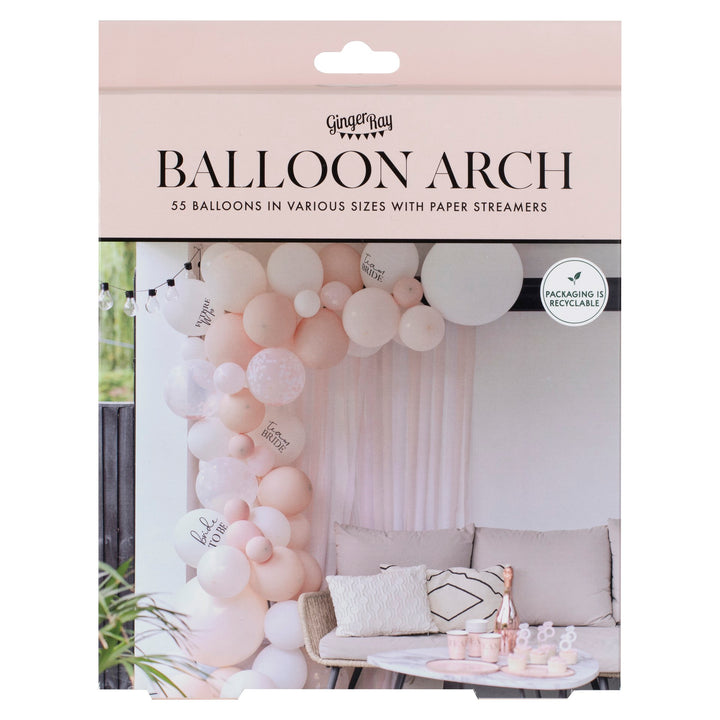 Pink and White Balloon Arch Kit with Streamers - Team Hen